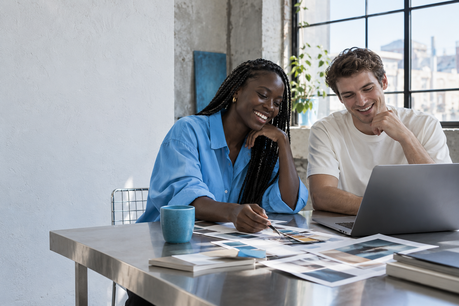 Campaign models exploring creative ideas at a studio desk